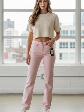 NWT Jones of Ny , soft pink five pocket jeans high-rise control top 4